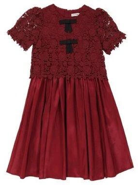 ❤️ Self-Portrait Guipure Lace Silk Dress | Burgundy | Girls 3–4Y ❤️